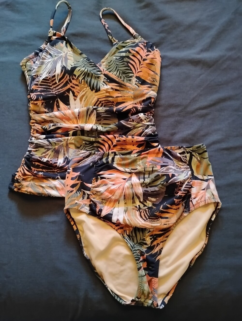 Garnet Hill 2 Tankini Swimsuit Bathing Tropical Palm High Waist Underwire Set